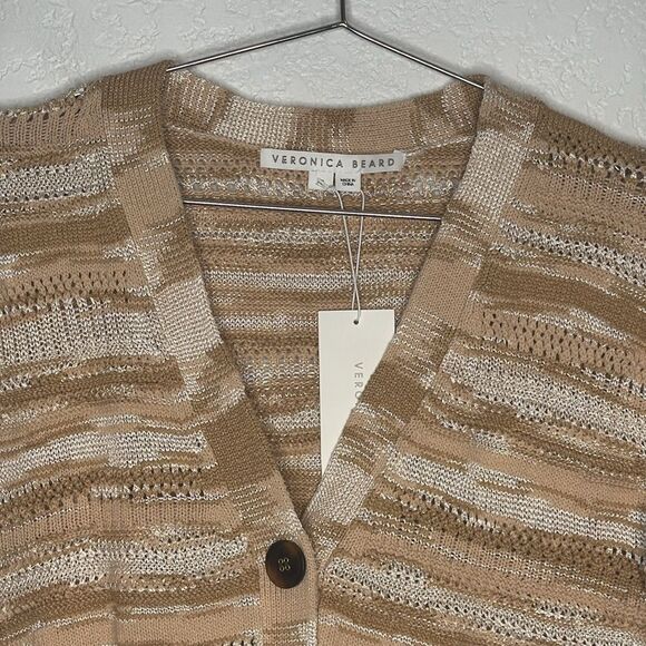 NWT VERONICA BEARD Goliad Cropped Cardigan Camel Multi XS Cotton - Picture 4 of 15